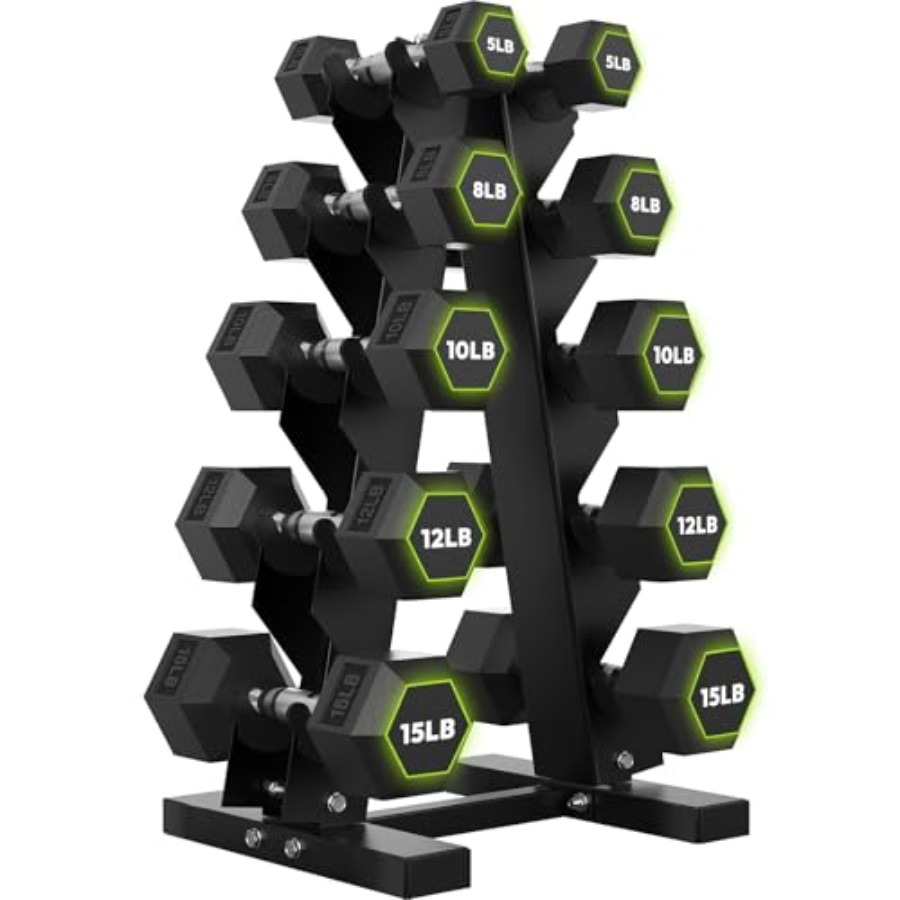 Rubber Coated Hex Dumbbell Set - Hex Dumbbell Set review and price